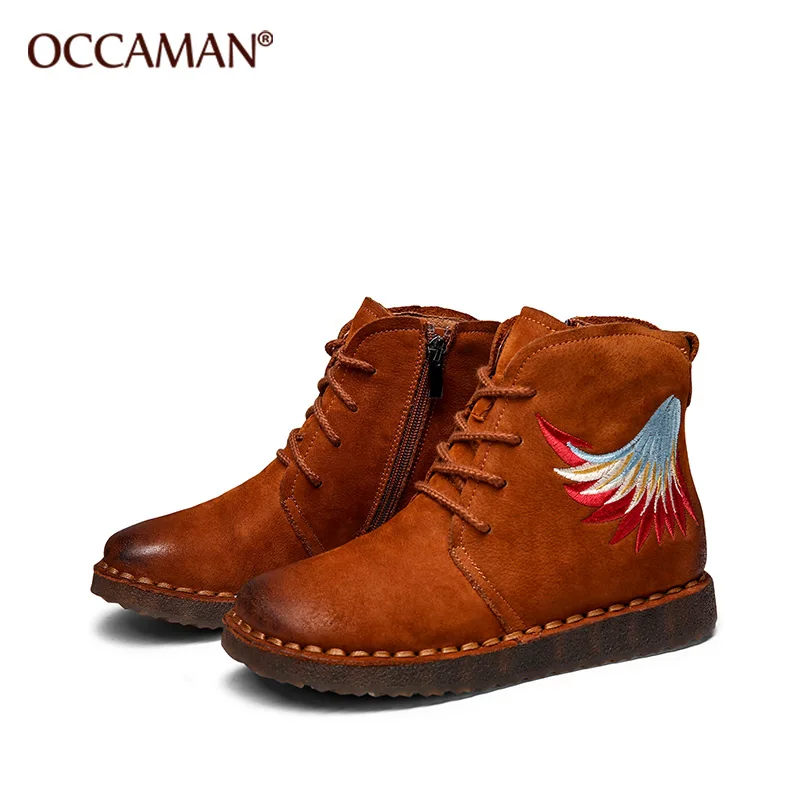 

OCCAMAN Winter Women Sweet Thick Snow Boots Nubuck Short Thermal Casual Shoes Solid Color Lace-up Flat Boots 04059