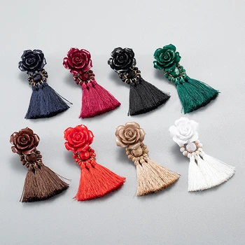 

Jouval Fashion Big Flower Dangle Drop Long Tassel Earrings Boho Vintage Fringe Female Earring For Women Wedding Jewelry Brincos