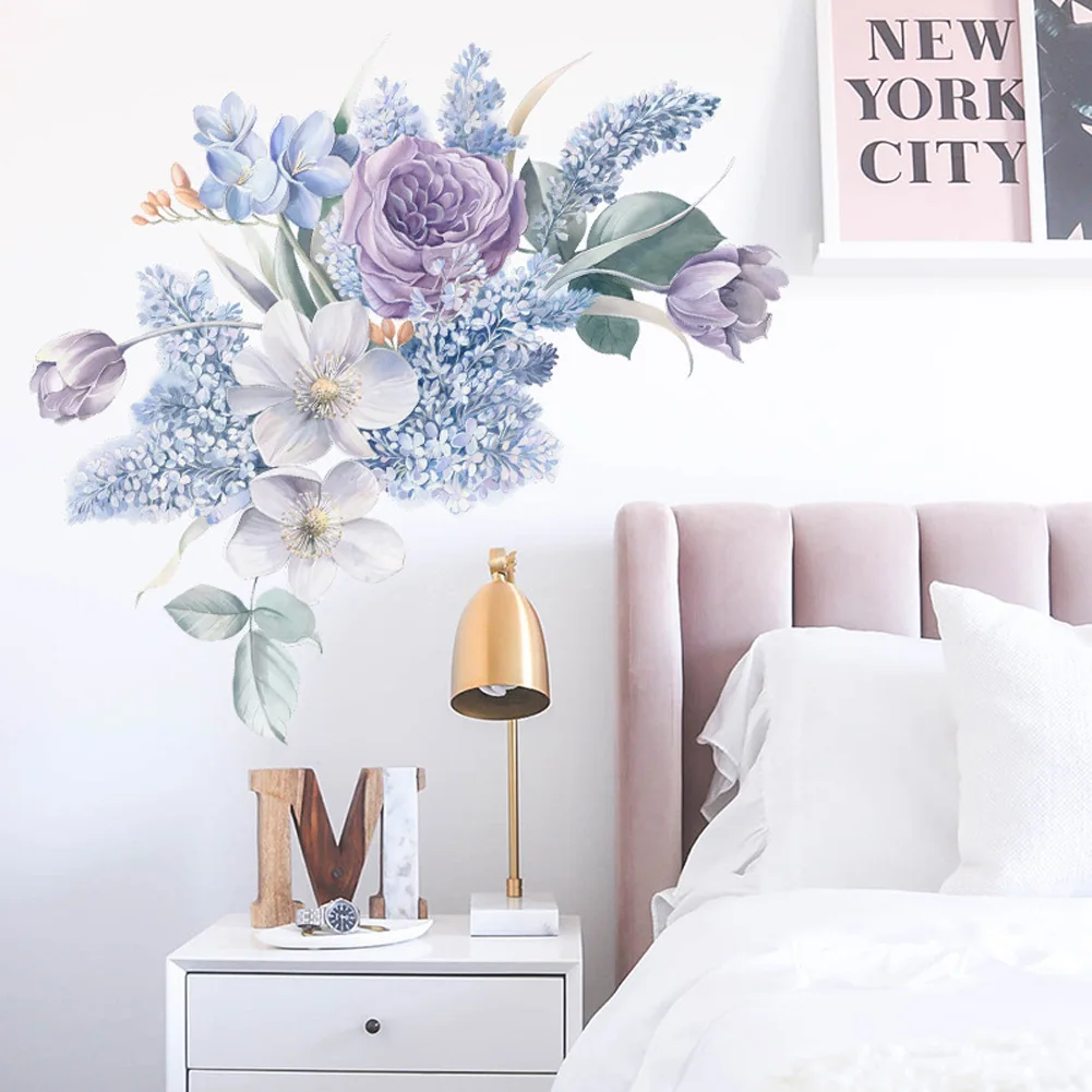romantische lila blumen wand aufkleber hause wand dekoration wohnzimmer  schlafzimmer decor wasser farbe tapete selbst-adhesive aufkleber