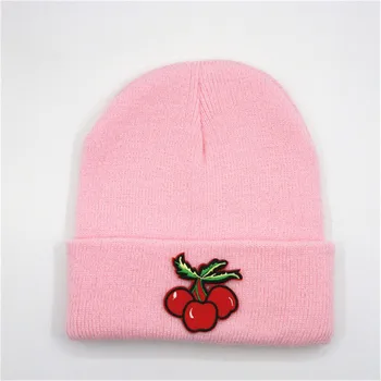 

Cherry fruit embroidery Thicken knitted hat winter warm hat Skullies cap beanie hat for kid men and women 307