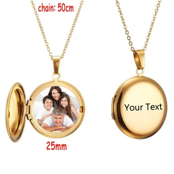 

Personalized Text Pendant Jewelry Stainless Steel Round Photo Box Necklace For Lover/ Family Member /Couple Gift