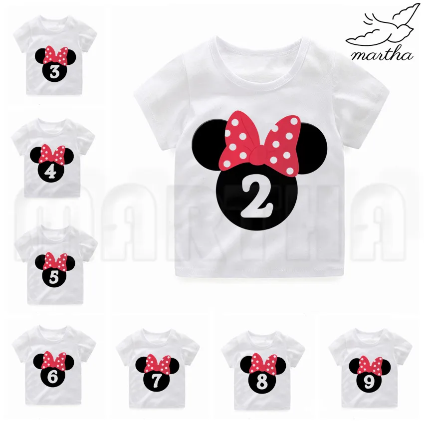 Kids T-shirt Children Happy Birthday 2-10 Cartoon Mickey Mouse Number Print T Shirt Children Happy Birthday White Tops