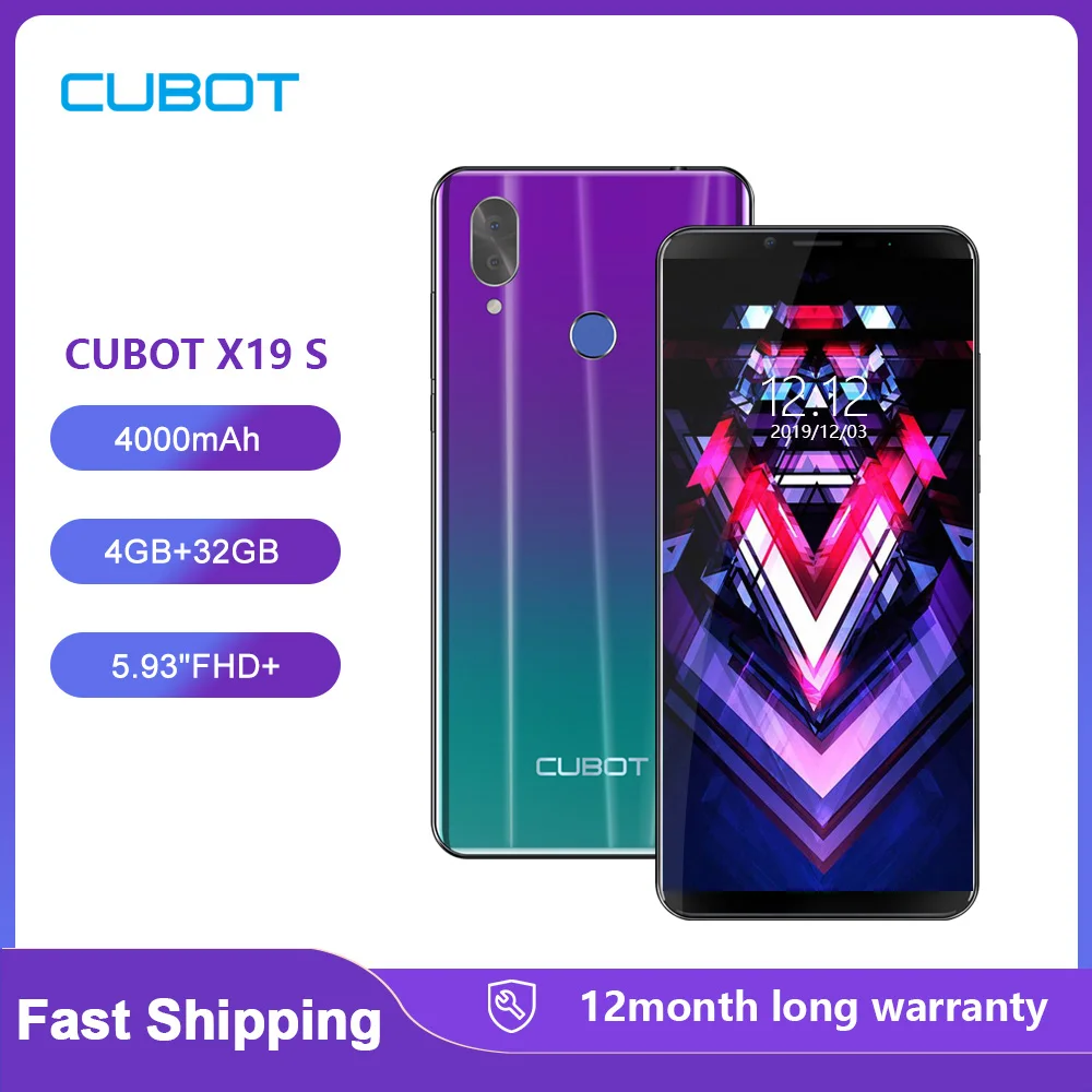 Cubot X19S смартфон Helio P23 Восьмиядерный Процессор Телефон двойная камера 16 МП 5,9" 2160*1080 FHD+ Face ID 4000 мАч большой аккумулятор 4 Гб+ 32 Гб Памяти 4G LTE Сети