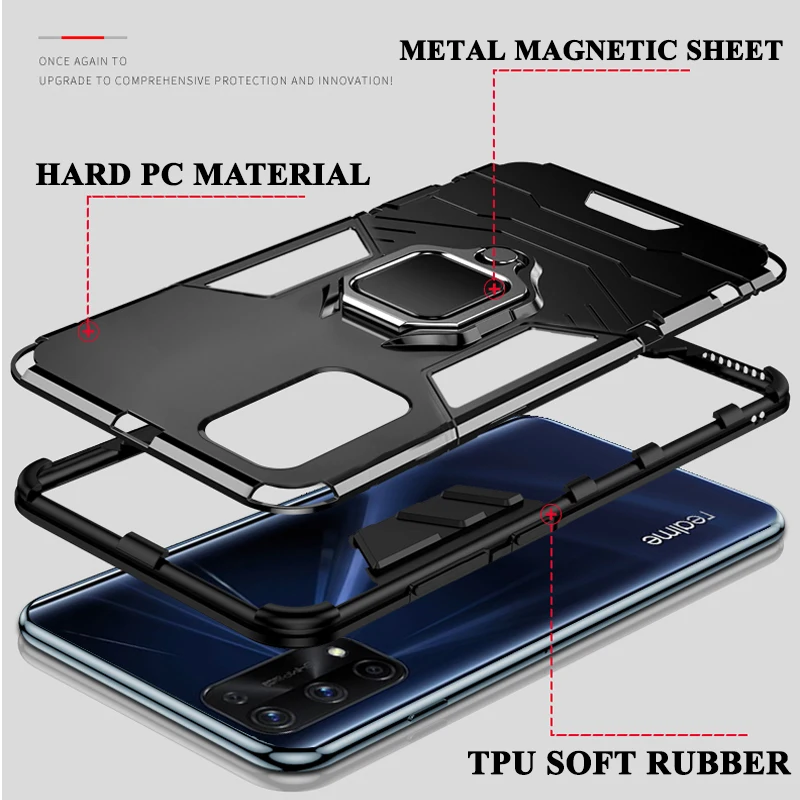 Бронированный чехол для Realme 5 6 7 Pro X7 X50 X2 Q2 C3 C11 C12 C15 C17 X3 Super ZooM 5i 6i 6s 7i задняя крышка