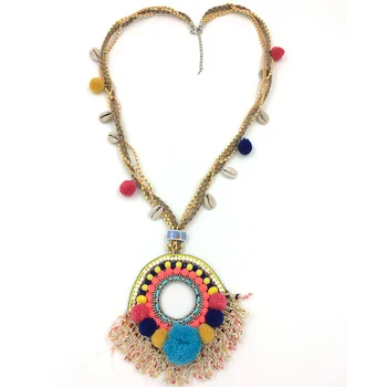 

New Boho handmad Necklace dream catcher Pompoms pendant necklace Rope Chain Necklaces