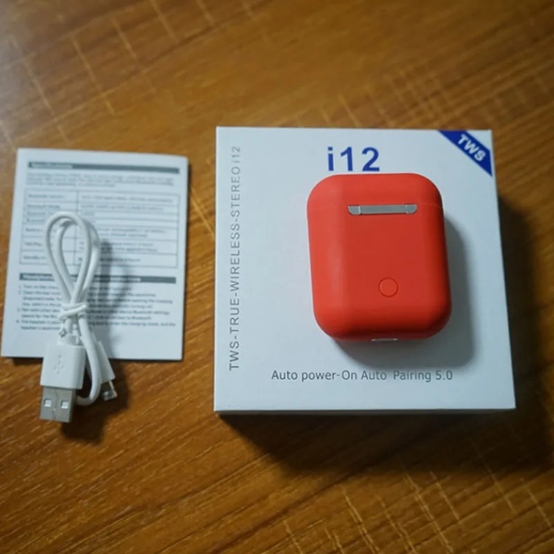 Matte red i12 C Auriculares i12 TWS auriculares Bluetooth 5,0 мини auriculares с управлением для телефона intelige - Цвет: Matte red i12 C