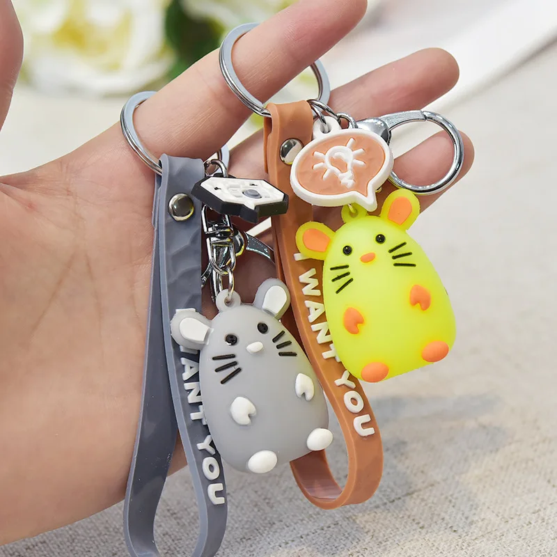

1Pc Cartoon Little Mouse Key Ring Keychains for Women Girl Cute Zodiac Animal Fgurine Key Chain Ring DIY Doll Hanging K17