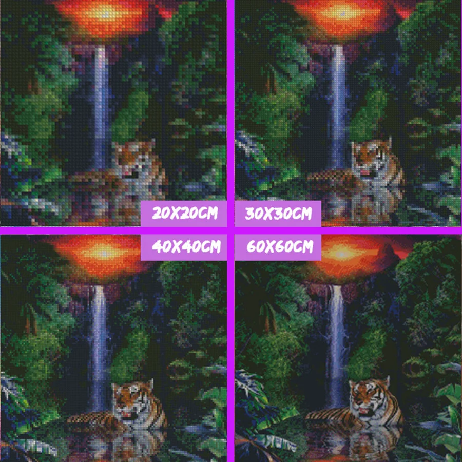 Картина из страз Тигр и Водопад 5D круглые стразы|picture of rhinestones|painting cross stitchmosaic pictures