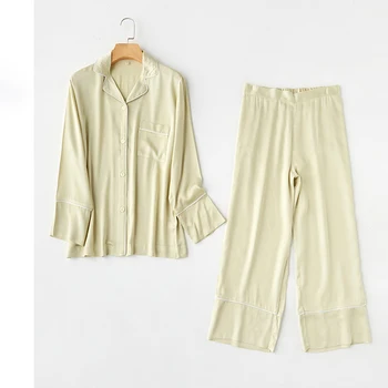 

Solid Satin Pajamas set Lapel Long Sleeve Pants Sleepwear 2 pieces Pajamas for Women Sexy satin Casual Home Clothes