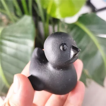 

Hand Carved Exquisite Natural Black Obsidian Crystal Little Duck ZJP