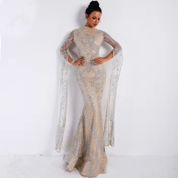 

Designer High Neck Sequins Evening Dresses Arabian Mermaid elegant Prom formal dress Vintage Sparkle Party Gowns robes de soirée