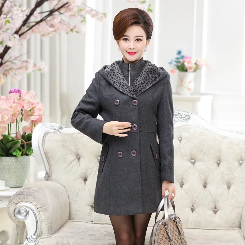 

Spring Clothing New Style Middle-aged WOMEN'S Apparels Woolen Jacket Large Size Middle-aged Women Dress Mid-length bao wen ling