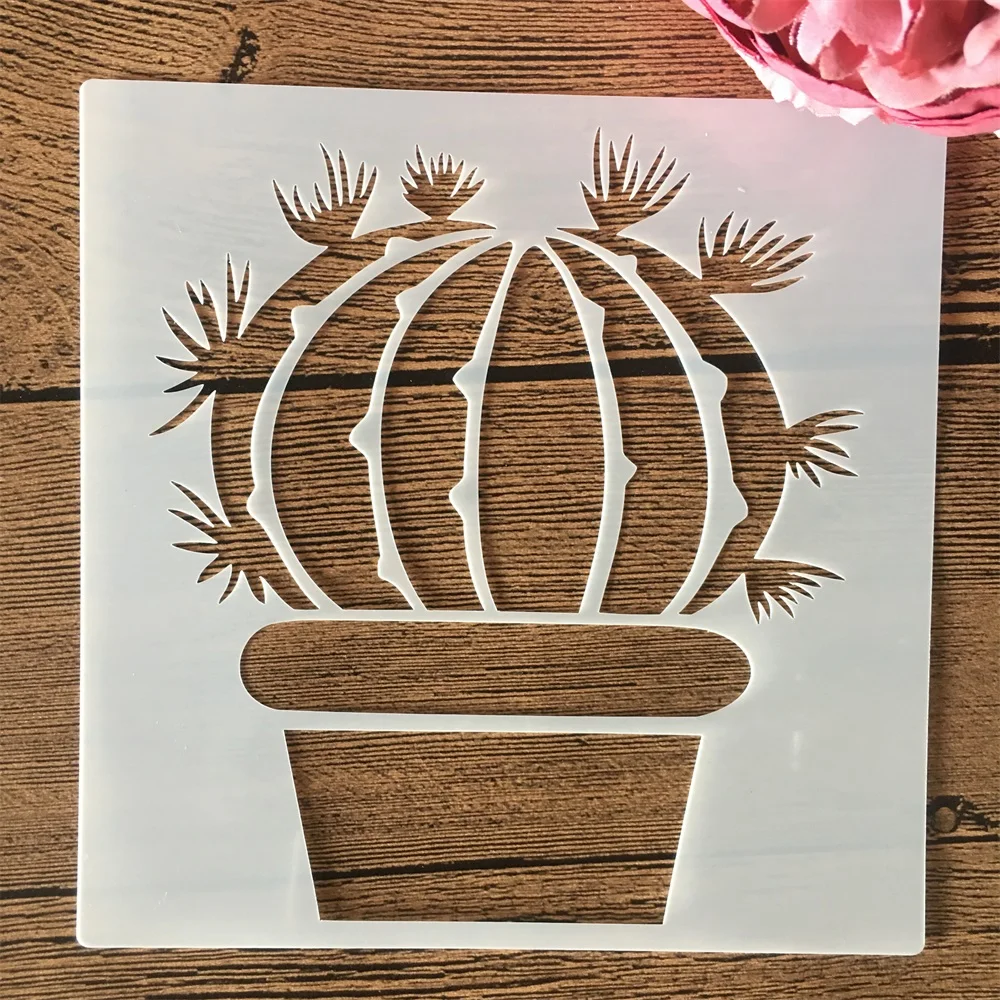8 개/대 15cm 선인장 즙이 많은 식물 DIY 레이어링 스텐실 벽화 스크랩북 색칠 엠보싱 앨범 장식 템플릿