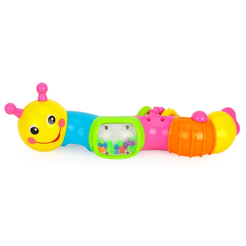 Worm Rattle Toys Baby Toys 6 to 12 Months with Rotary Head, Holding Rings, Colorful Beads, Small Mirror and Twisting Game