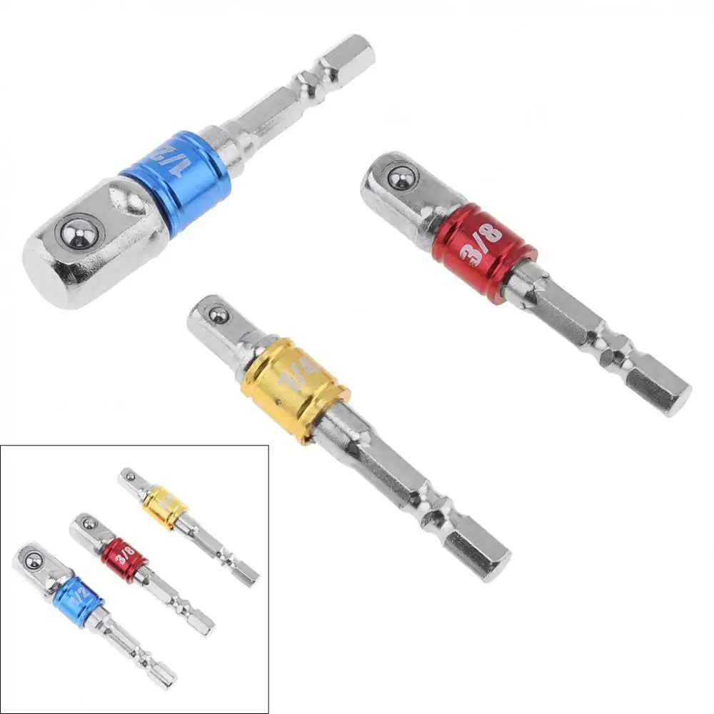 

3pcs/lot Color Hex Shank Socket Extension Conversion Adapter with 1/4" 3/8" 1/2" Square Head for Extension Drill Bit Power Tool