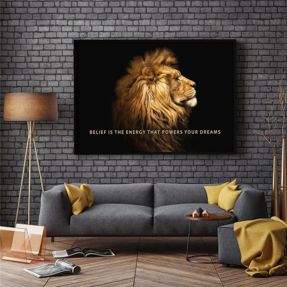 Lion Posters Animal Lion Power Your Dreams Motivational Canvas Wall Art