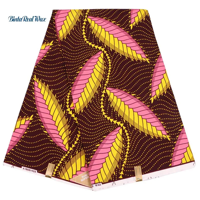 

6 yards Retro Leaf Printed Bag Dress Fabric binta real Wax Ankara African Fabric real Wax dutch Tissu 2019 New FP6114