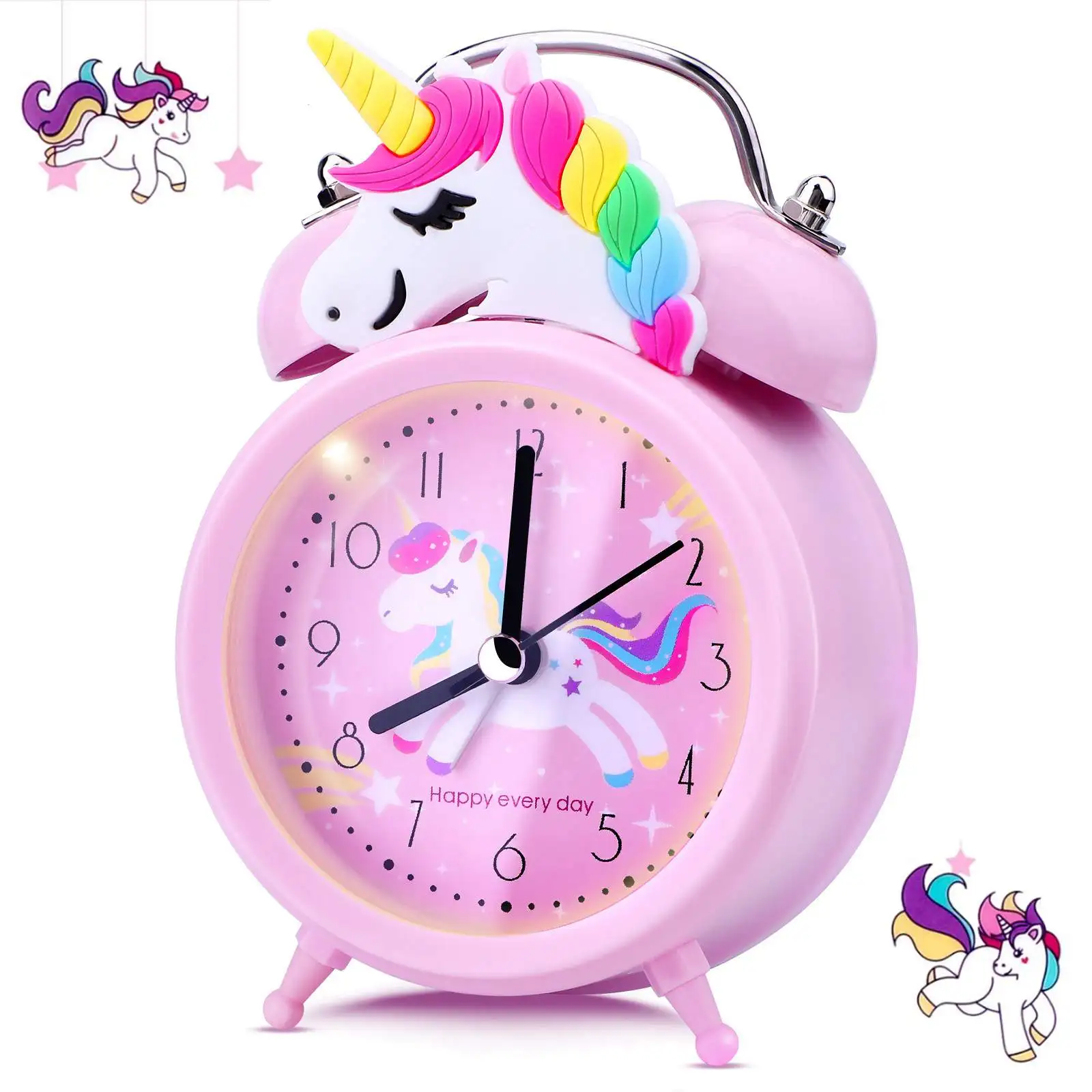 Réveil Licorne Rose Enfant – Alarme Double Cloche