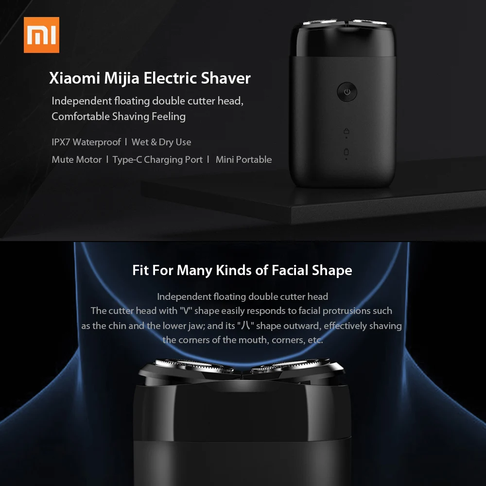 Xiaomi Mijia электробритва 2 плавающая головка Водонепроницаемая влажная сухая бритва с двойным кольцом USB Перезаряжаемый для бритья машина для мужчин