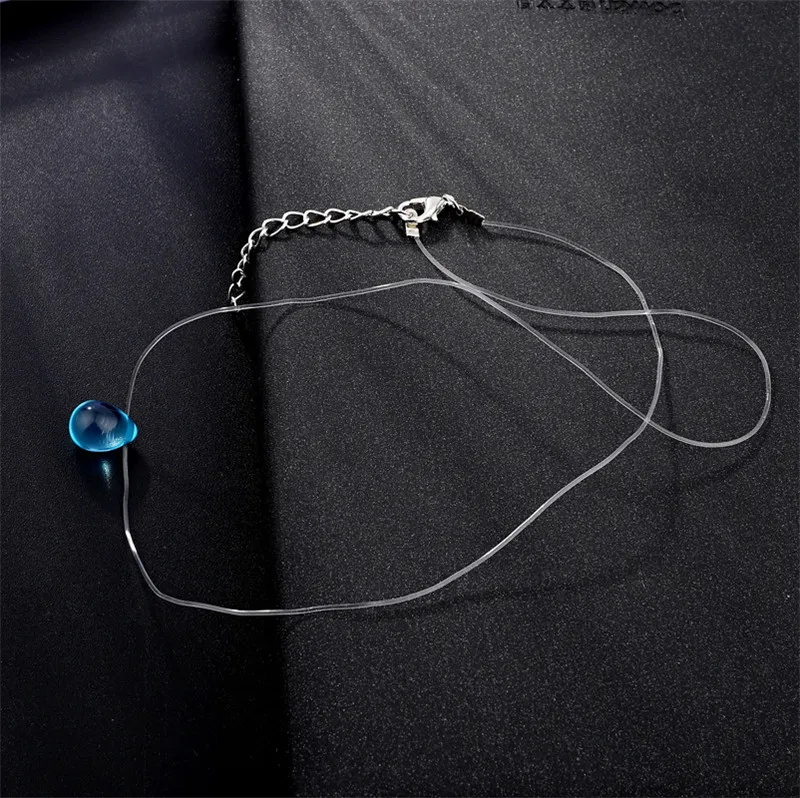 Mermaid Tear Necklaces Water Drop Crystal Choker Necklaces Transparent Fishing Line Invisible Chain Necklaces Collier Wholesale (8)