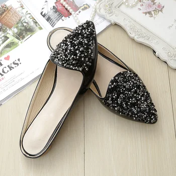 

Woman Mules Elegant Ladies Outdoor Slippers Women's Pointed Toe Bling Shoes Female Fashion Bling Flats Women Slides Plus Size 43