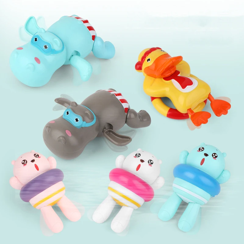 1 PCS Cartoon Animal Hippopotamus Duck Bath Toys Classic Baby Water Toy Infant Swim Turtle Clockwork Beach Toys For Children