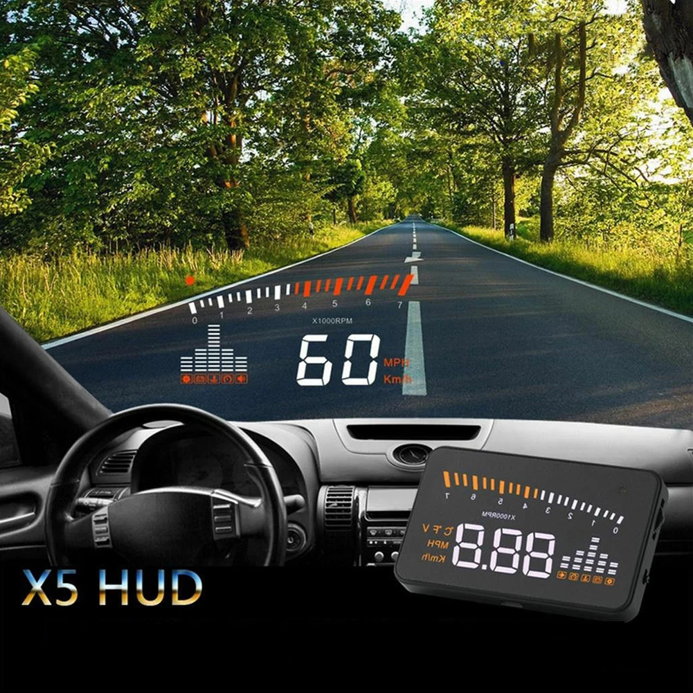 X5 HUD Дисплей лобовое стекло ABS автомобиль электронный OBD II Многофункциональный Напряжение сигнализации прозрачный 3,5 дюймов экран универсальный