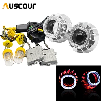 

2.5 inch bixenon projector lens with LED angel eyes square dual white red 55W H1 hid xenon kit ballast H7 H4 car model modify