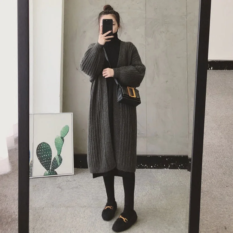 

My-Love Fashion Korean Version Mori Women's Clothing Lazy Mid-length Lazy Mid-length Windbreaker Solid Color Sweater Cardigan