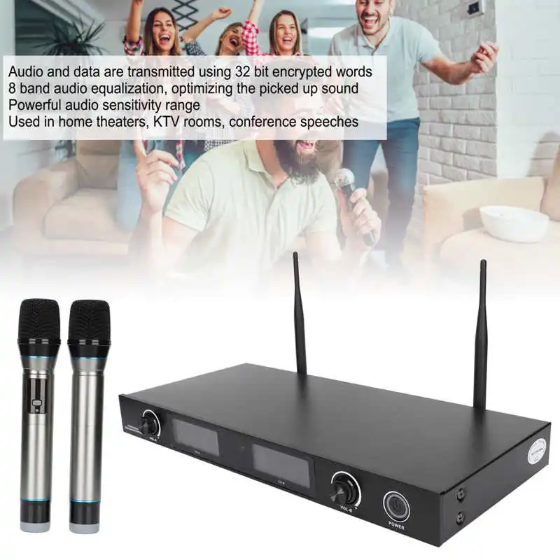 

UG‑380 UHF Microphone Modulator Wireless Microphone Modulator Rack Mount Receiver System with 2 Handheld Microphones