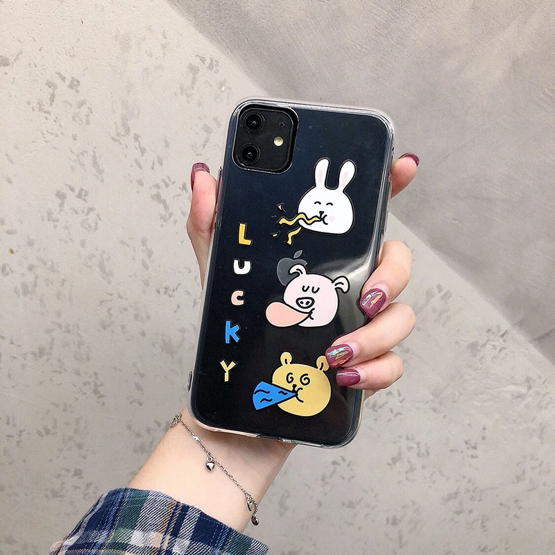 Чехлы для телефонов с милым мультяшным кроликом для iPhone 11Pro Max 6 6s 7 8 Plus 11 X Xs Max Xr высококачественный прозрачный мягкий чехол Fundas Capa