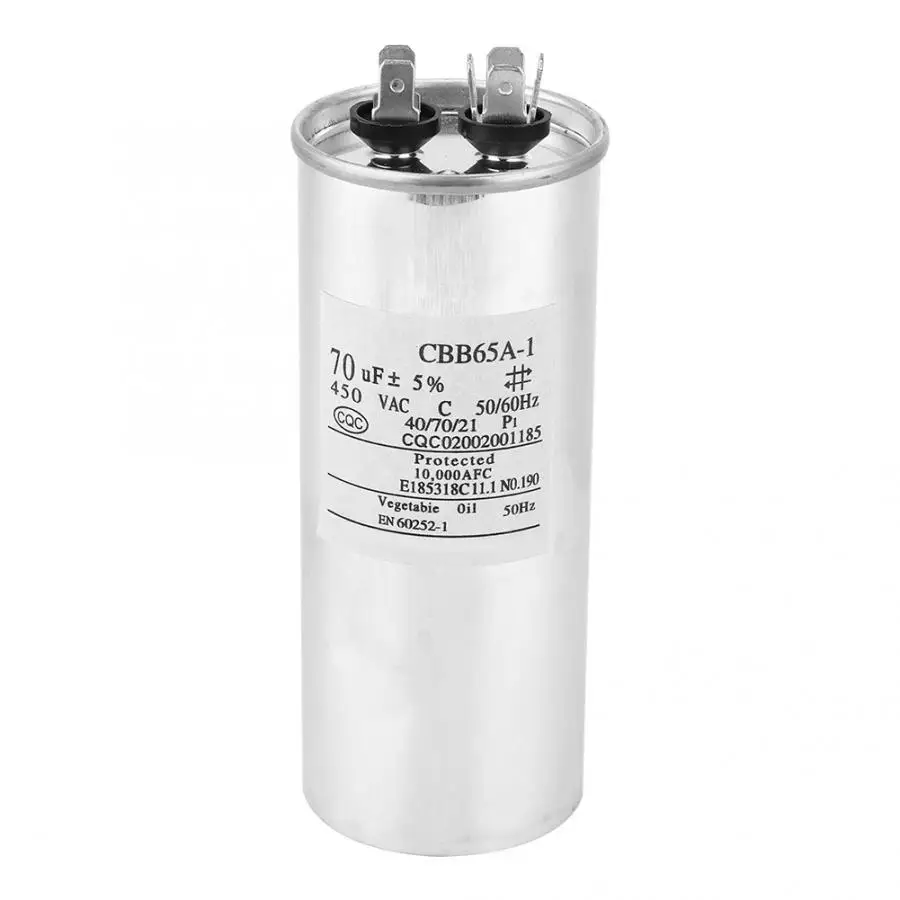 

CBB65 70UF 450V Capacitor Aluminum Shell Start Air Conditioning Compressor Capacitor 125x50mm Aluminum Foil Round Shape