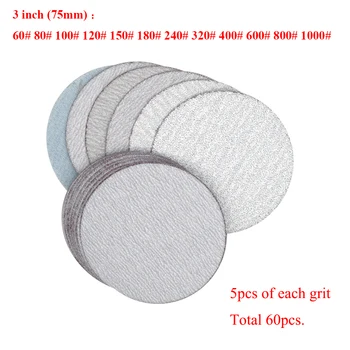 

60pcs/Set 75MM Sanding Disc Hook Loop 60-1000 Grits Grinding Buffering Dry Pads Abrasive Tools Furniture Polisher
