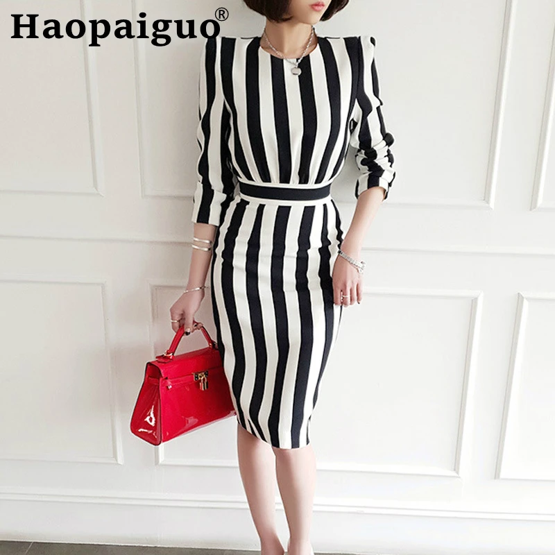 

New Arrival Modis 2019 Autumn Winter Dress for Women Print Striped Bodycon Wrap Dress Women Corset Sheath Casual Elegant Dresses