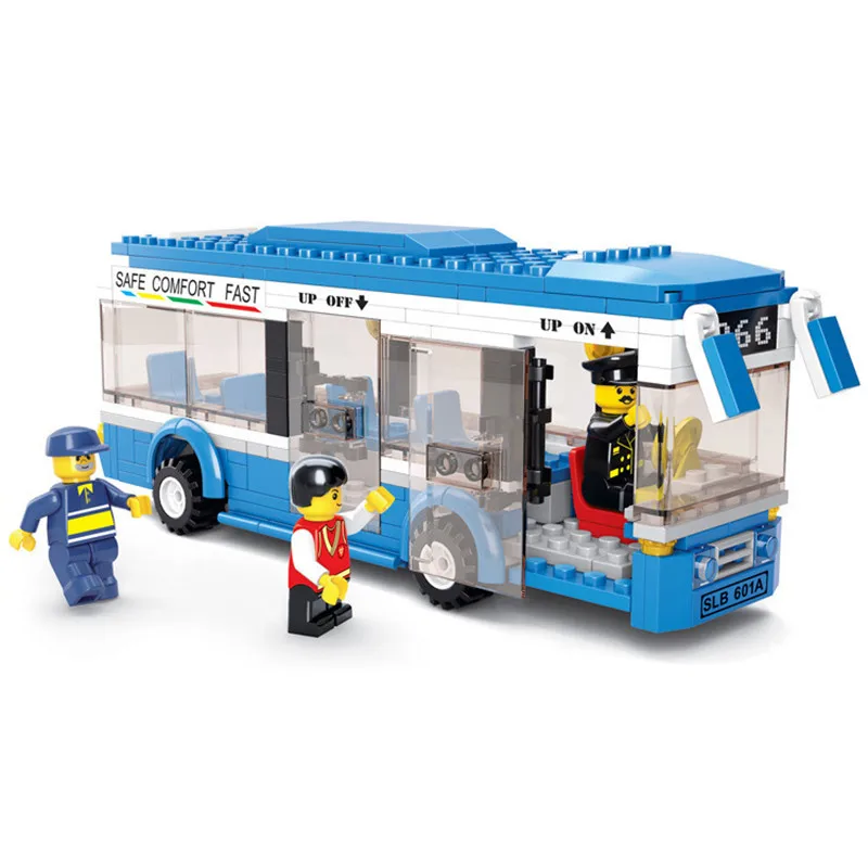 235Pcs 도시 단층 급행 버스 자동차 모델 빌딩 블록 세트 DIY 창조 벽돌 Brinquedos 어린이를위한 교육 장난감