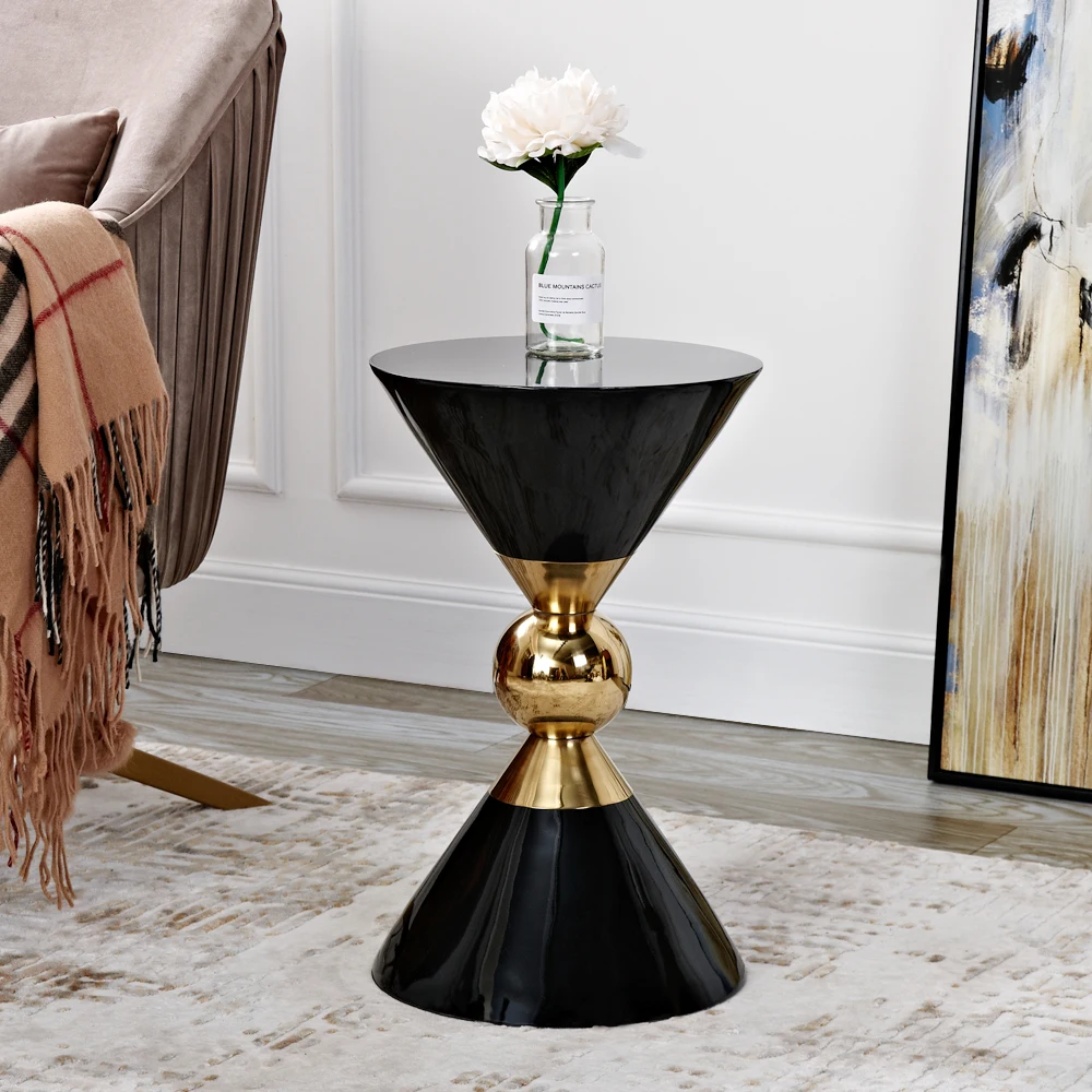 Роскошный стиль гостиной Золотой чайный столик диван торцевой столик белый и черный журнальный столик - Цвет: Small Size Black