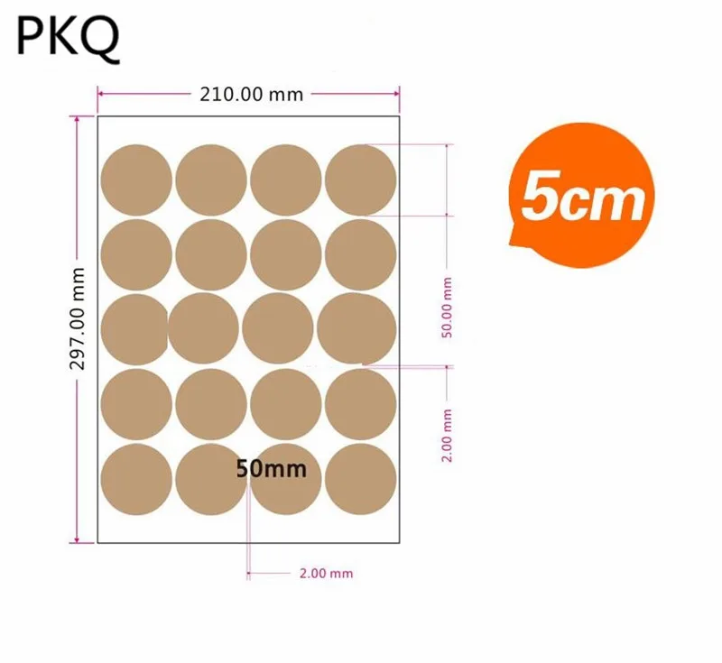 

50 sheets A4 Paper Kraft paper Round Sticker 5cm Brown Dots Cut-die Label Sticker Gift Packaging Stickers Printable
