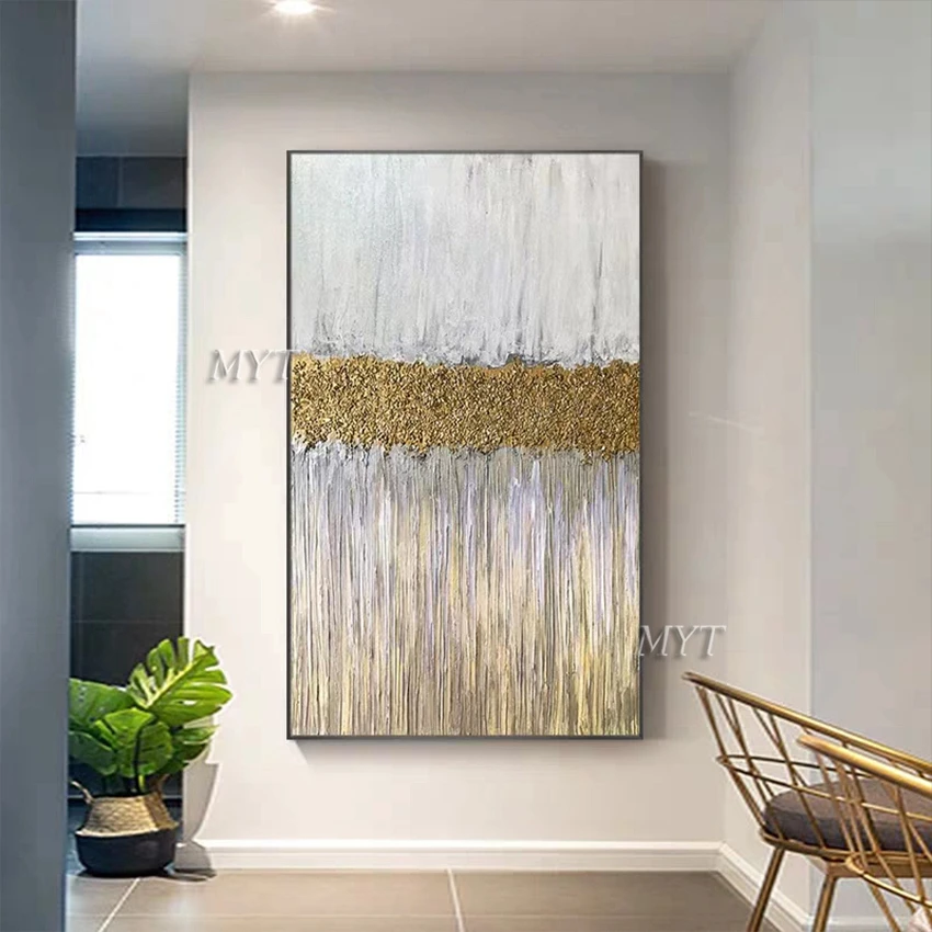Золотой абстрактный дизайн 100% ручная роспись Тяжелая Текстура масляная живопись