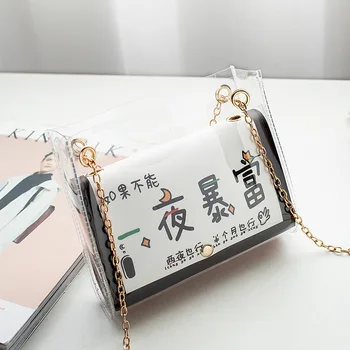 

Hot Chinese Characters Pattern Summer 2020 women's bags Fashion Transparent Woman bag Mini Composite Shoulder Messenger bags