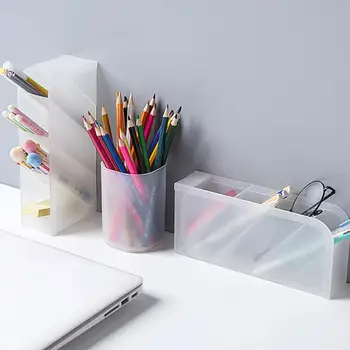 

2019 Multi-function 4 Grid Desktop Pen Holder Office School Storage Case Clear White Black Plastic Box Desk Pen Pencil Organizer