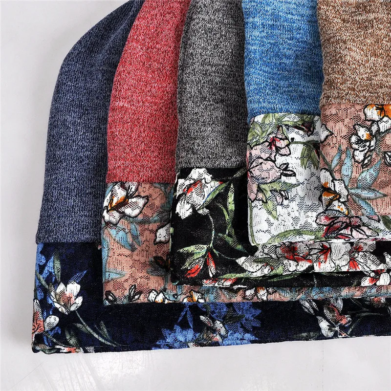 USPOP новые женские шапки Лоскутные skullies модные кружевные вязаные шапочки с цветочным принтом осенне-зимняя шапка