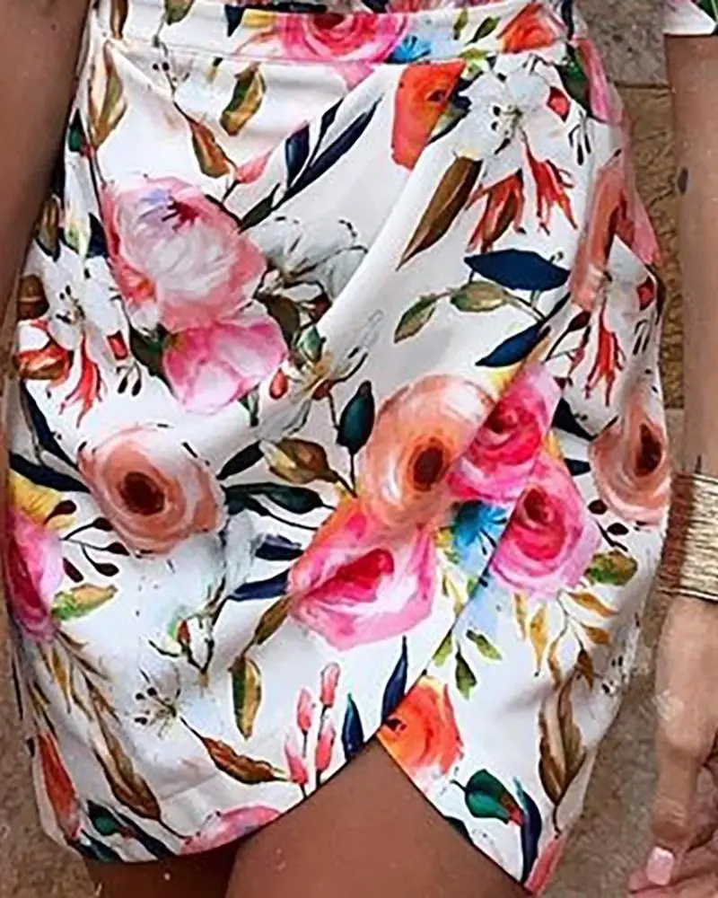 Одно плечо Цветочные печати Bodycon платье для женщин