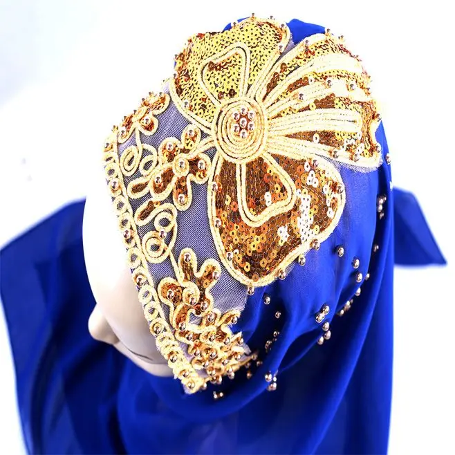 Beading Sequins Floral Muslim Head Scarves Chiffon Long Shawl Women Beautiful Wedding Hijabs Headscarf Arab Turban Head Wraps