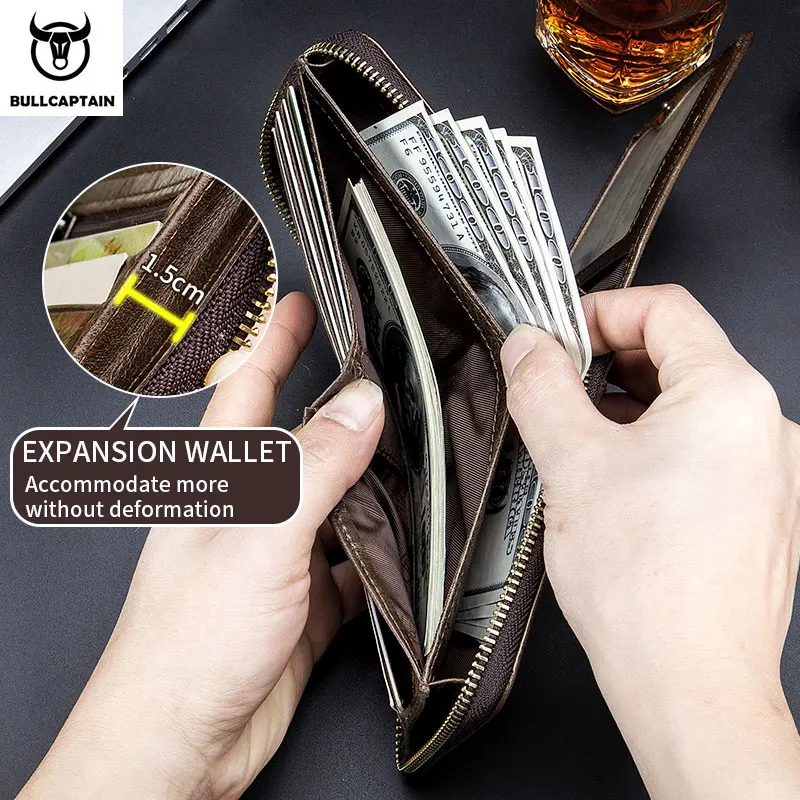 BULLCAPTAIN New Arrival Male RFID Leather Wallet Men Wallet Cowhide Coin Purse Slim Designer Brand Wallet Billetera Para Hombres 5