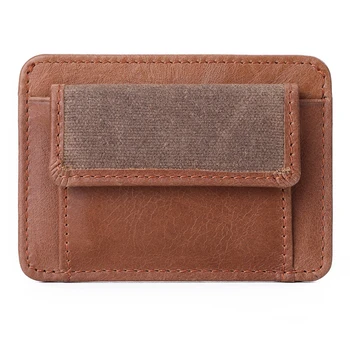 

Men And Women Retro Oil Wax Canvas Ultra-thin Genuine Leather Wallet Credit Card Certificate Mini Card Holders Coin Purse Clutch