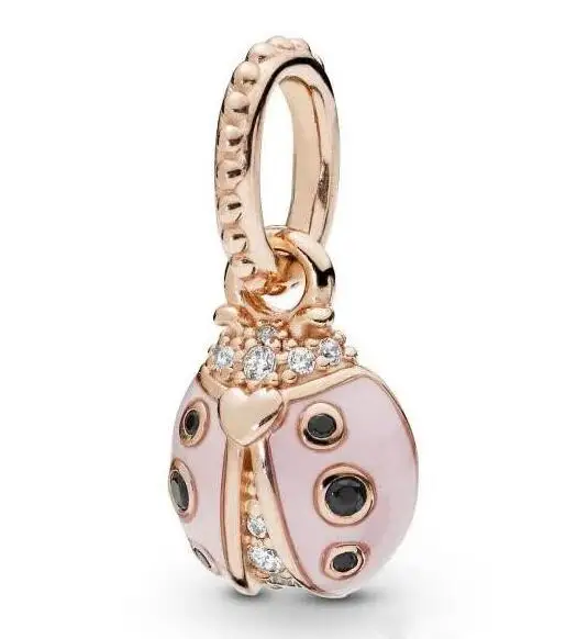 

Genuine 925 Sterling Silver Bead Charm Rose Lucky Pink Ladybird Pendant Beads Fit pandora Bracelet & Necklace Diy Jewelry