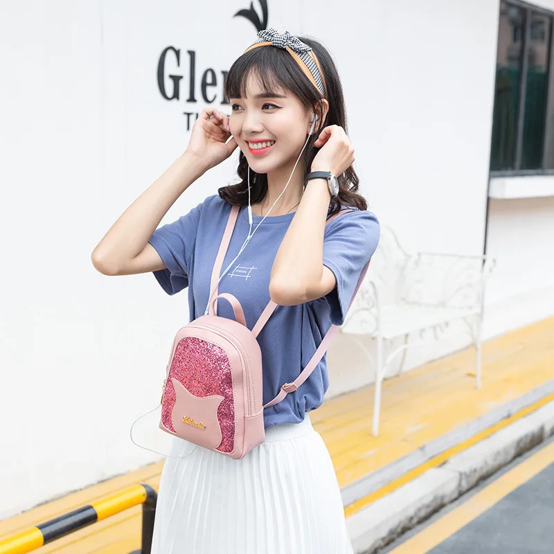

Korean version of sequins ladies small backpack 2019 summer and autumn new cat decoration diagonal shoulder bag