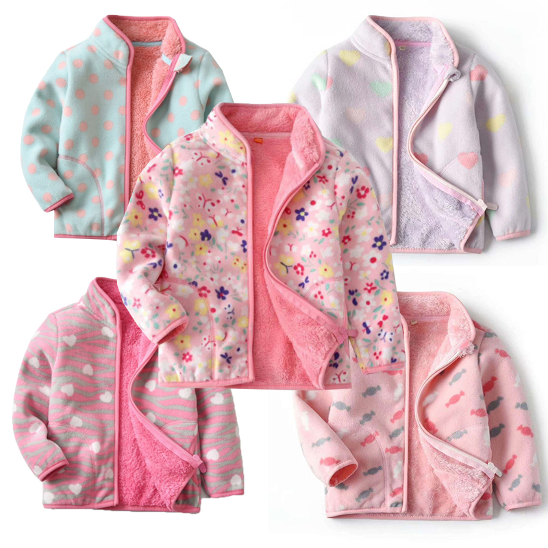 2-6T Flowers All Printed New Girls Outwears Fleece for Winter Autumn Baby Jackets Coats Flowers Kids Girls Jacket