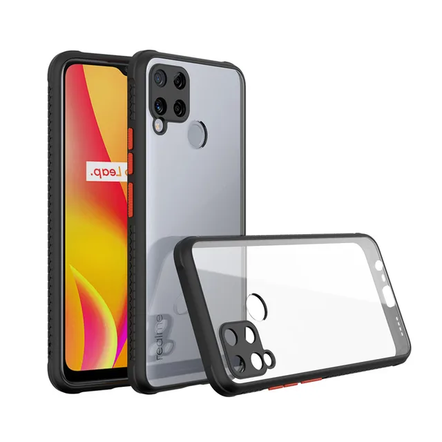 For OPPO Realme C11 C12 C15 Case Luxury Armor Silicone Bumper Phone Case for Realme 5 5i 6i 5S 6 Pro A5 A9 2020 Cover black