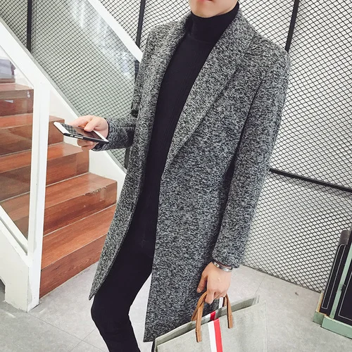 Autumn Winter Long Trench Men's Slim Korean Style Casual Jacket Men's New Large Size 5XL Lapel Trench Coats - Цвет: Dark Gray